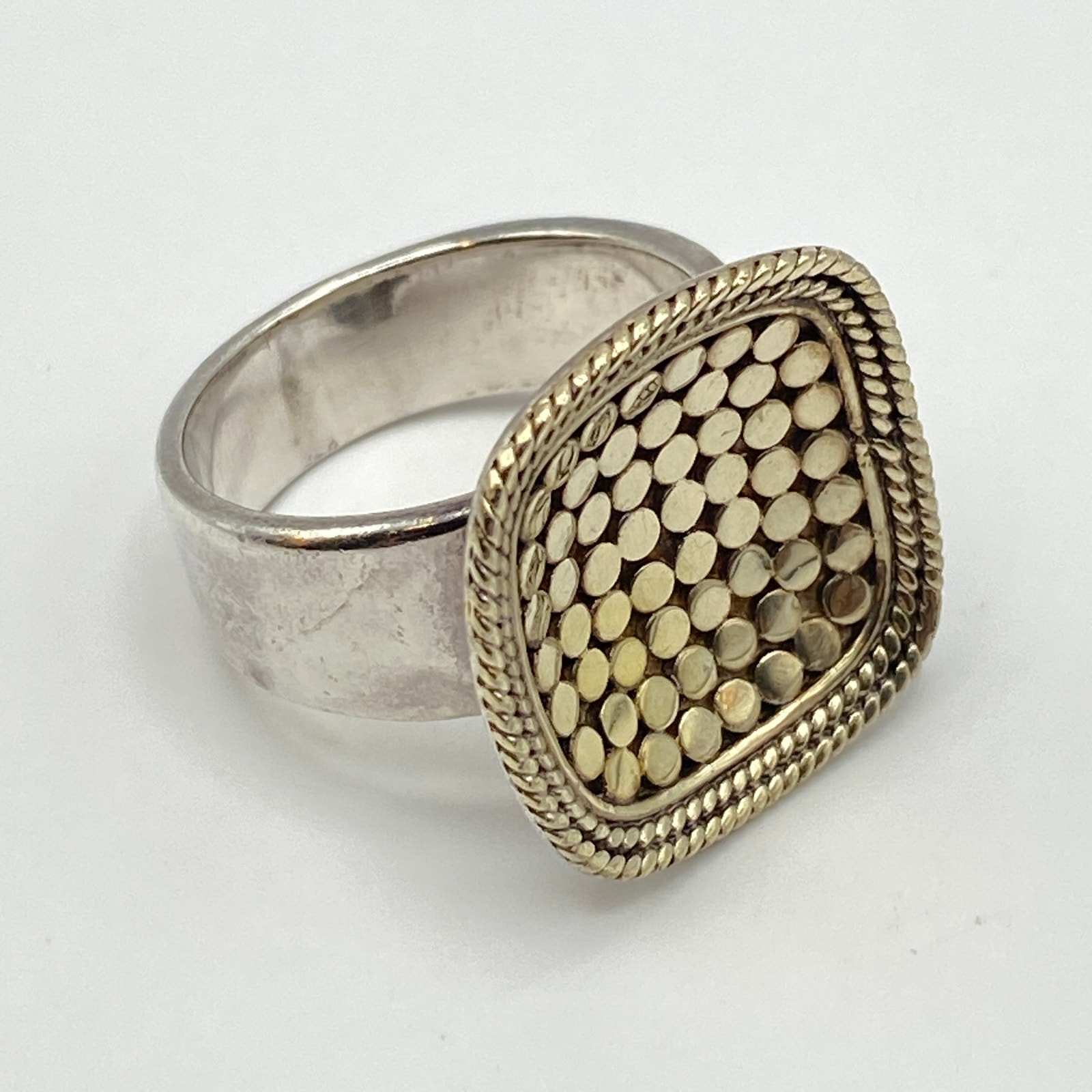 Anna Beck 925 Sterling Silver 18k Gold Plate Ring Square Dotted Design - Size 7 100$